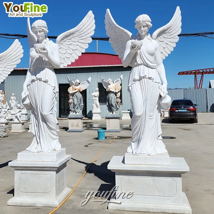Life Size Outdoor Garden Decor Modern Angel White Marble Statue