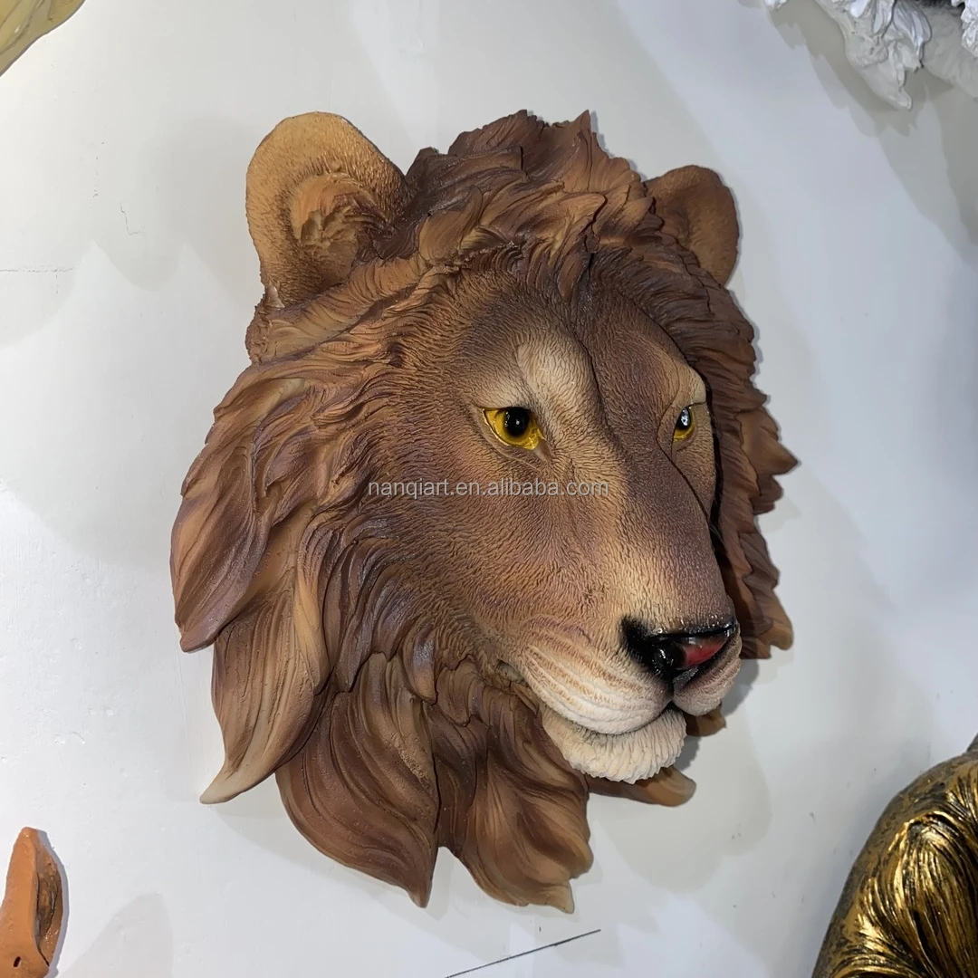 Lion Head Statue Factory New Design Wholesale Home Wall Decoration Statue Lifelike Good Quality Resin Animal Lion Head Figure
