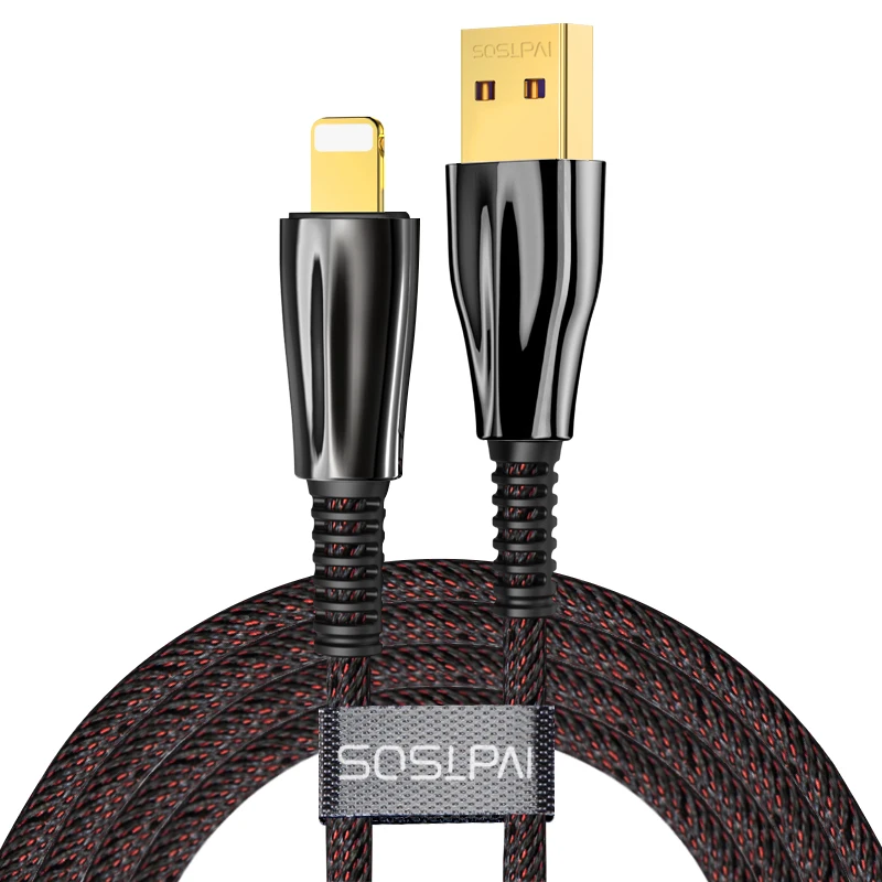 SOSLPAI new design for iphone data cable nylon fabric for iphone 2.1A phone custom logo luxury usb cable