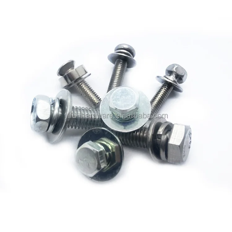 Steel Slotted Phillips Torx Hex Socket Drive Sems Pan Cap Truss Round Head Screw Assembled With Double Square Flat Spring Washer