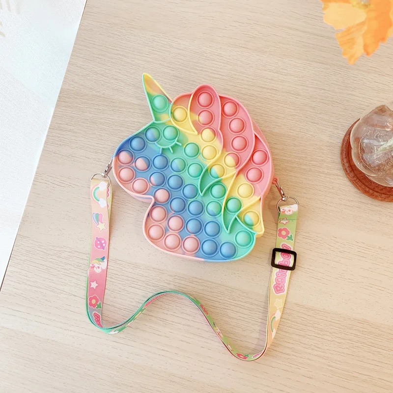 Hot Sale Fashion Silicone Bubble Macaron Cute Unicorn Shoulder Bag Stress Relief Push Bubble Fidget Bag