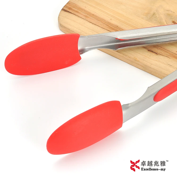 Non Stick Creative Kitchen Style Cooking Accessories 12 Inch Silicone Cuisine Use Food Tong Stainless Steel Good Grip Handle