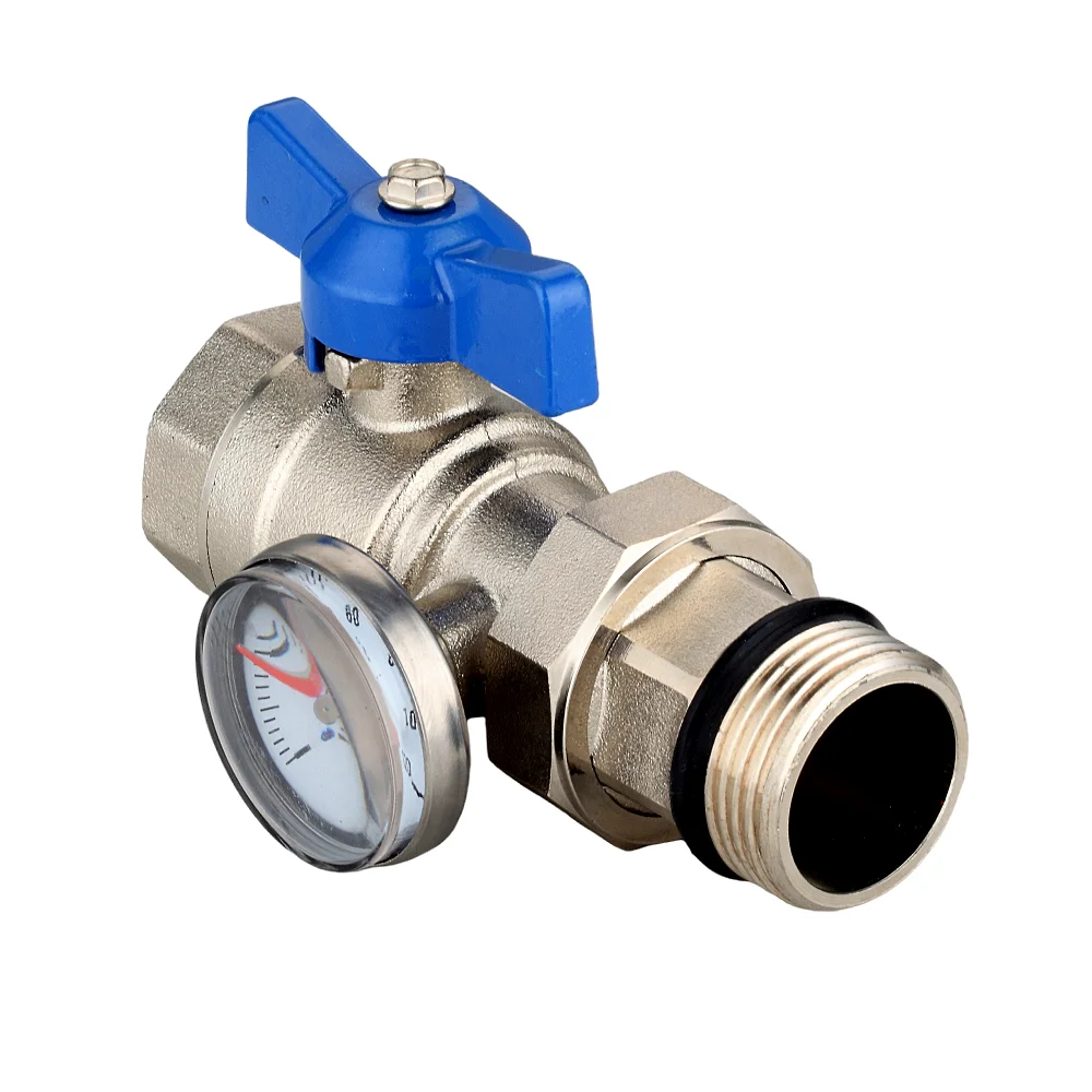 Floor Heating Parts Ball Valve Red&Blue Butterfly Aluminum Handle Ball Valve With Thermometer