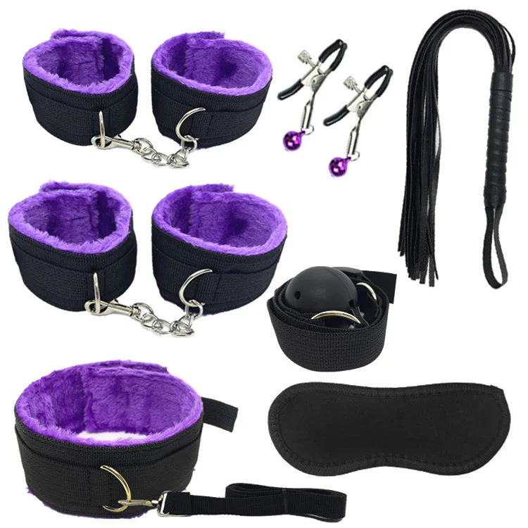 7Piece BDSM Kit Set Cheap Selling Knitting Harness and Sex Toy Handcuffs and Blindfold for Male Bondage Products