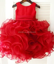 Red Satin Ruffle Organza Wedding Flower Girl Dress TUTU Princess Birthday Party Dress Kid Toddler Baby Girl Dress