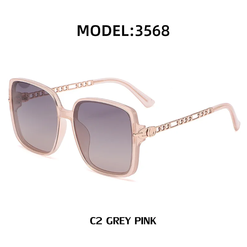 2024 High End Quality Polarized Lenses TR90 Elastic Frames Metal Chain Big Square Shades Sunglasses