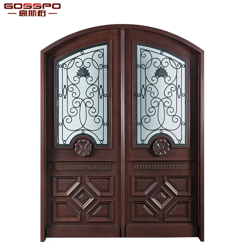 
XS10-010 Luxury house double teak wooden swing entry door 