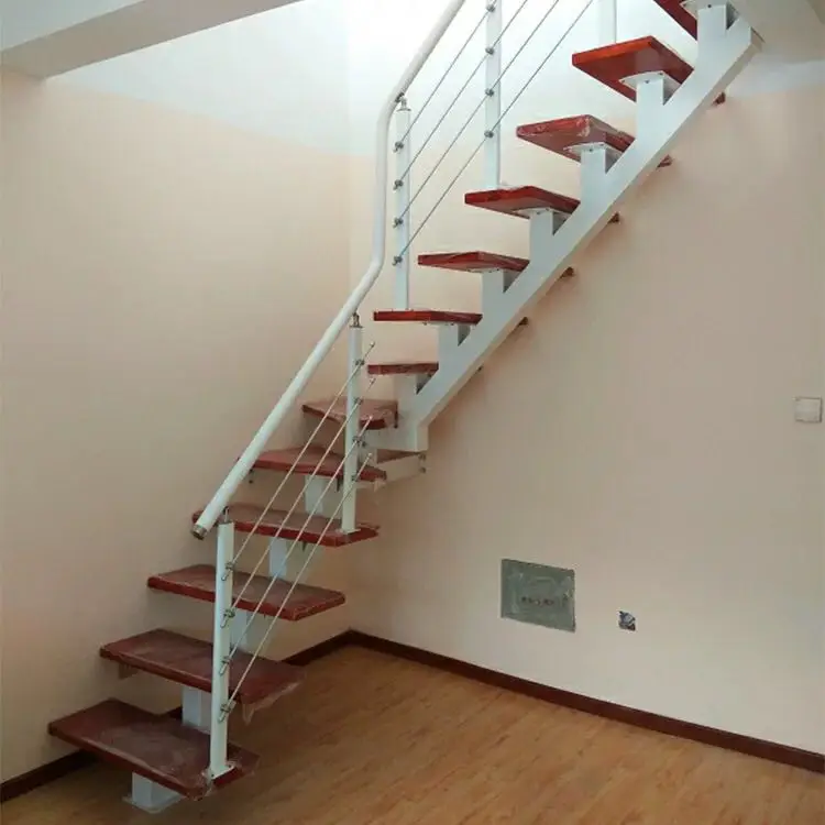 Mono Stringer Prefab Wood Staircase For House Project Modern Steel Straight Steel Stairs