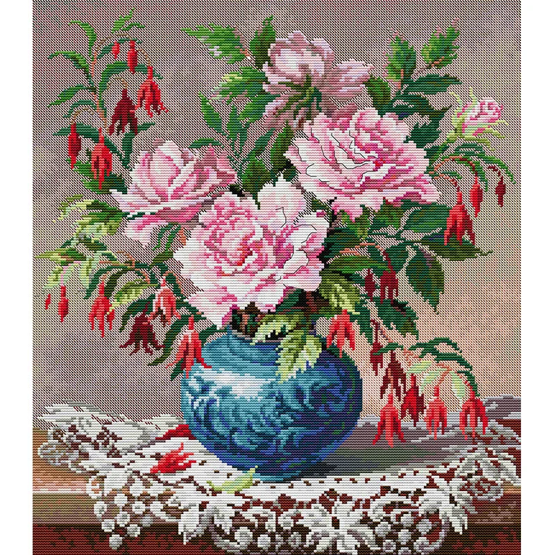 NKF Cross Stitch Factory Supply Aida Cloth 14CT/11CT Cross Stitch Kits Flower Printed Needle Kit