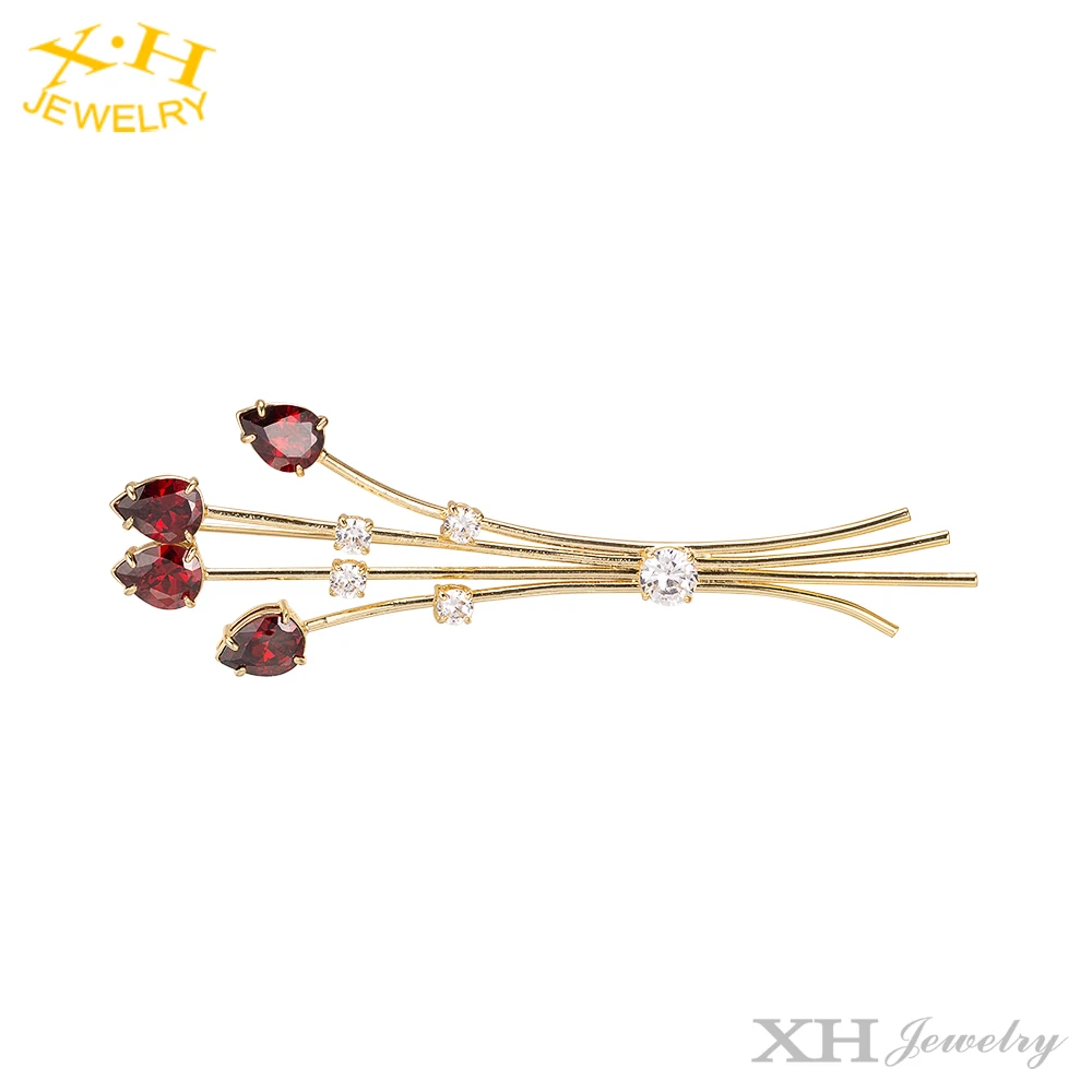 High quality Fashion Custom CZ Diamond Water Drop Wheat Brass Copper Pin Brooch For Women Girls Bridal