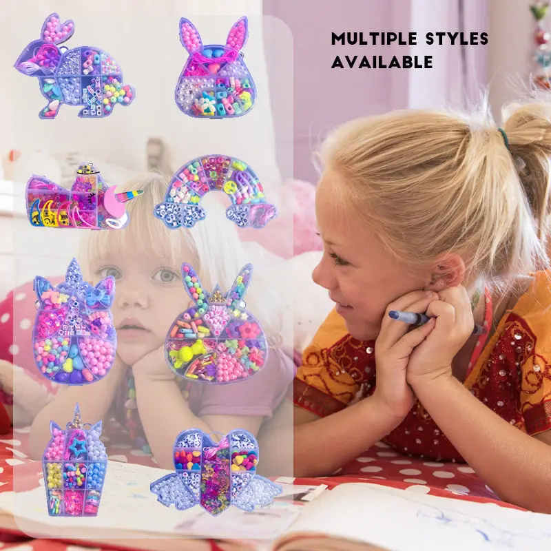 Cartoon Cute Style Decorative Box Kids Diy Bead Bracelet Handmade Necklace Decorative Set Beads Jewelry Making Kit