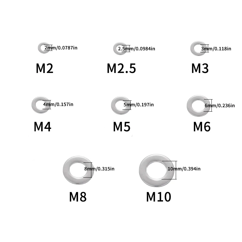 180pcs In Stock Stainless steel thin flat washer kit DIN125 SS Washers SS304 washers assortment kits
