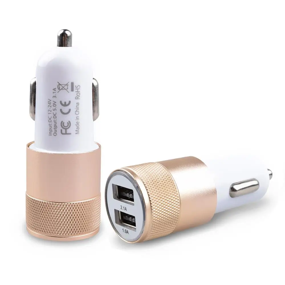 Best Selling Aluminium Alloy USB Car Charger Adapter 5V 2A Portable Dual USB Car Charger for Mobile Phone