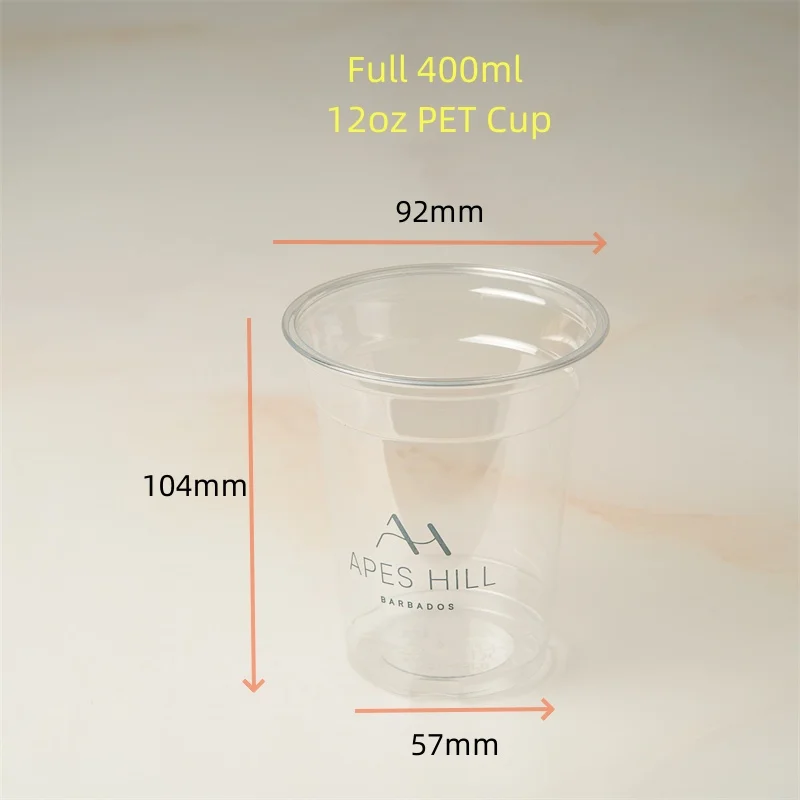 12oz Plastic Cups Customized Print Clear PET Cup with Flat Lid
