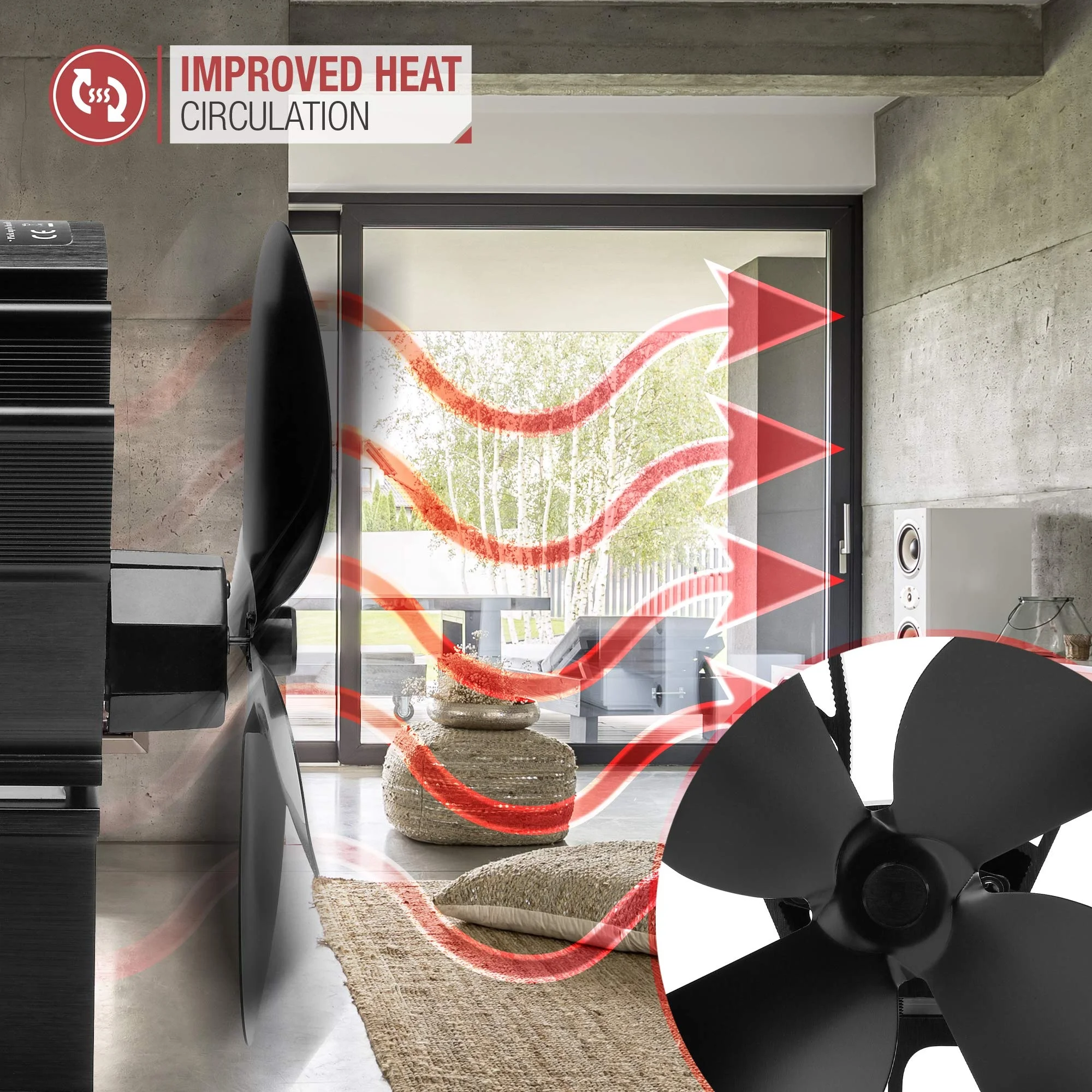 New Designed Custom Logo 4 Blades Wood Burning Ventilation Fireplace Heat Powered Wood Burner Fireplace Stove Fan for Home Hotel