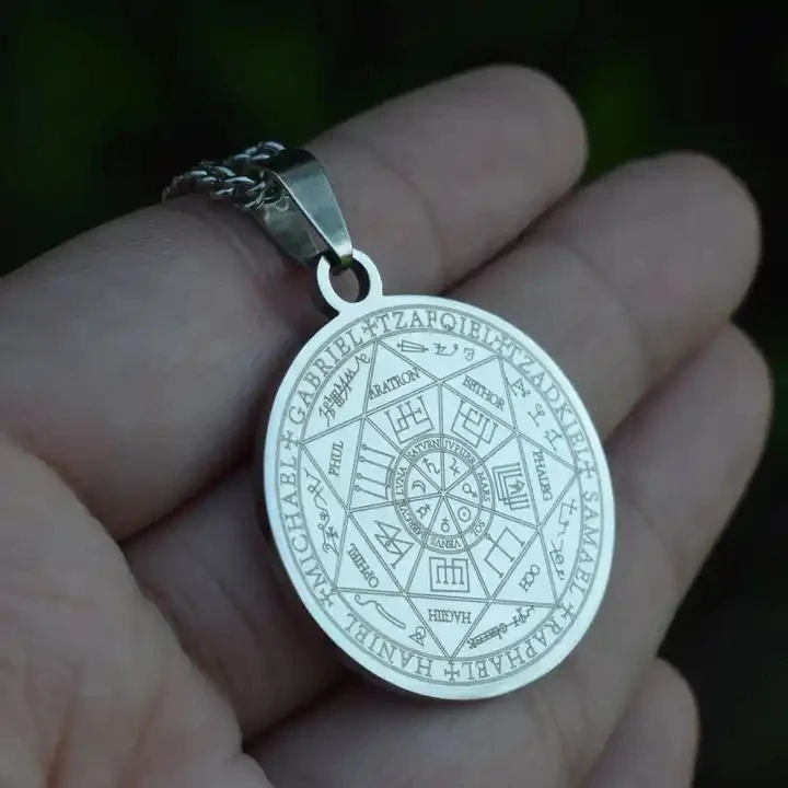 Stainless Steel Seven Angels Seal Magic Array Necklace Rune Amulet Protection Jewelry