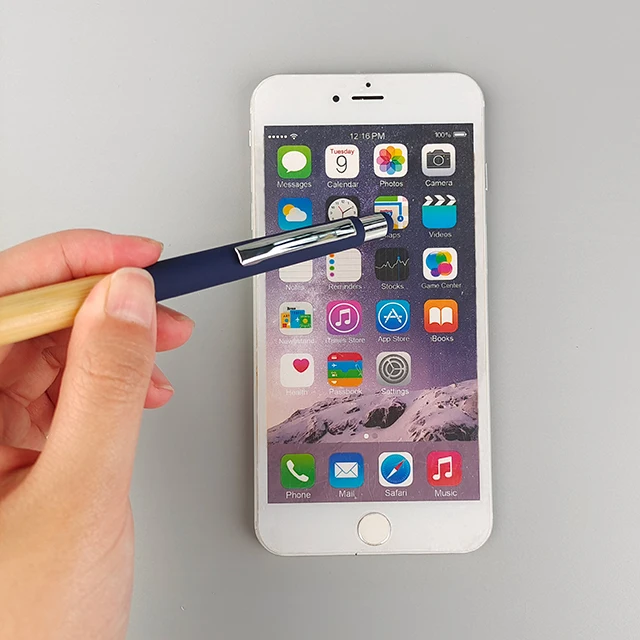 Hot Sale Matel Ballpoint Pen with Bamboo Grip Pen for Touch Screen Function