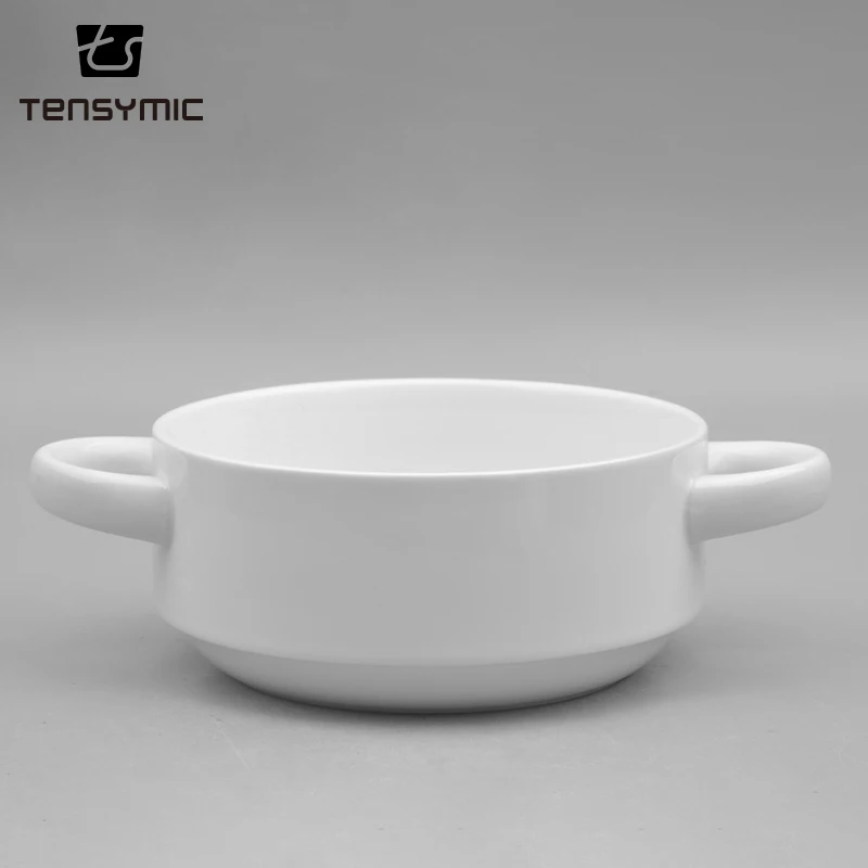 Cheap factory price hotel soup small porcelain cooking pot white fruit salad ceramic bowl with handle