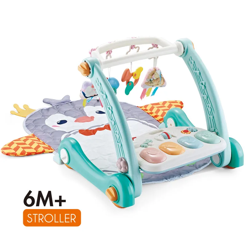 4 in 1 Musical Pedal Piano Playmat Carpet Baby Fitness Walker Stroller Gym Activity Play Mat with Baby Rattle teether Pendant