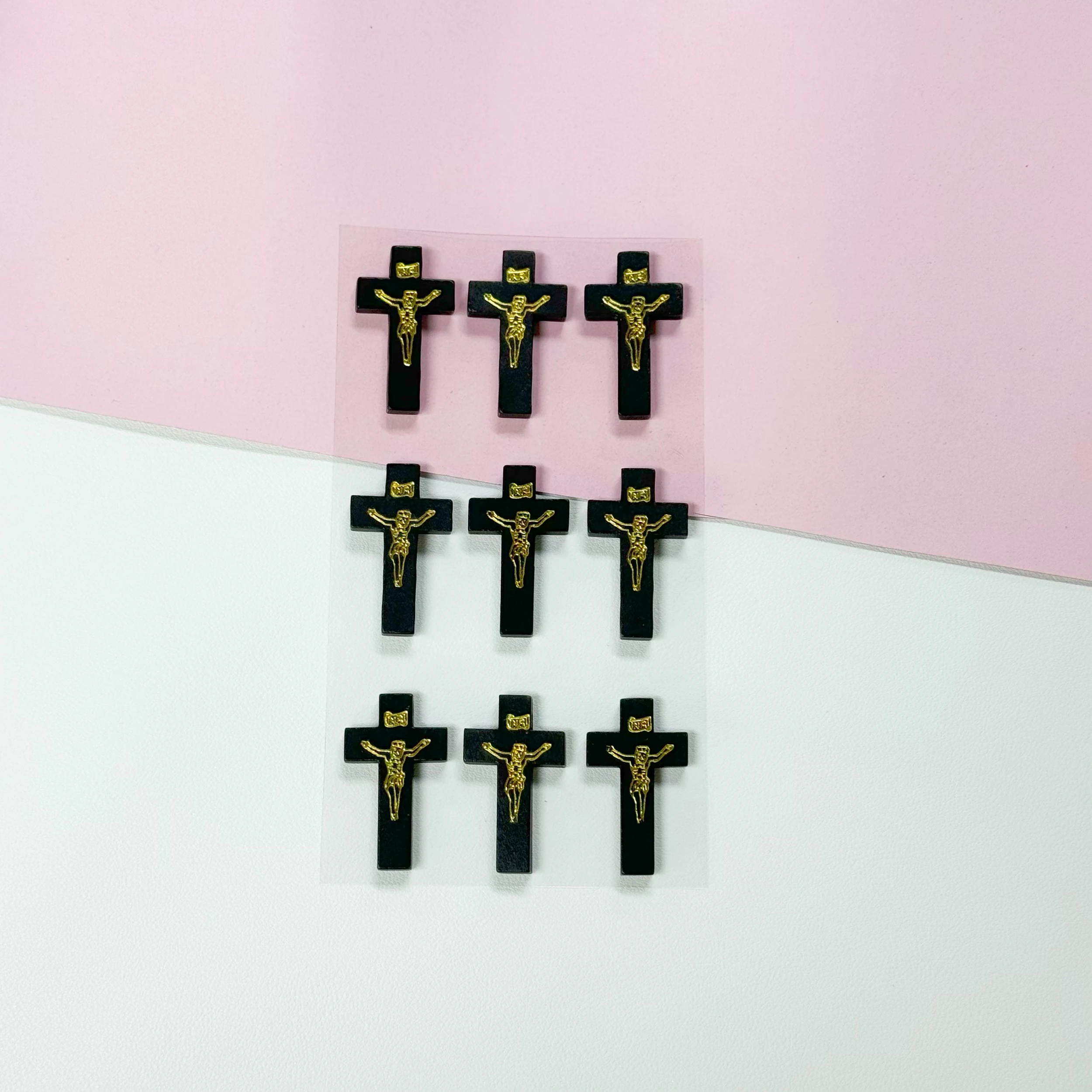 Customized 3D Hot Stamping Wood Material Stickers Autohesion Cross Creative Decorative Stickers