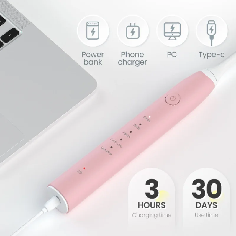 2024 Sonic Travel Type Usb Rechargeable Dupont Heads Electric Toothbrush For Adult