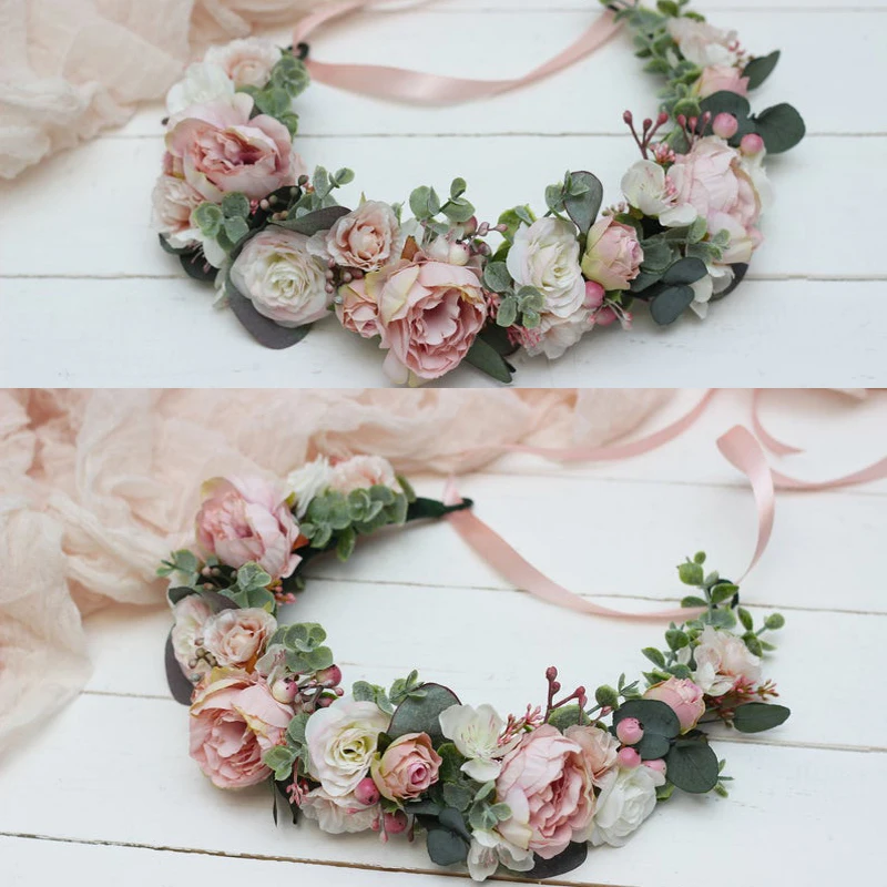 Women Girls Big Rose Flower Head Garland Boho Bridal Wedding Artificial Floral Crown Hair Accessories For Women Bridal