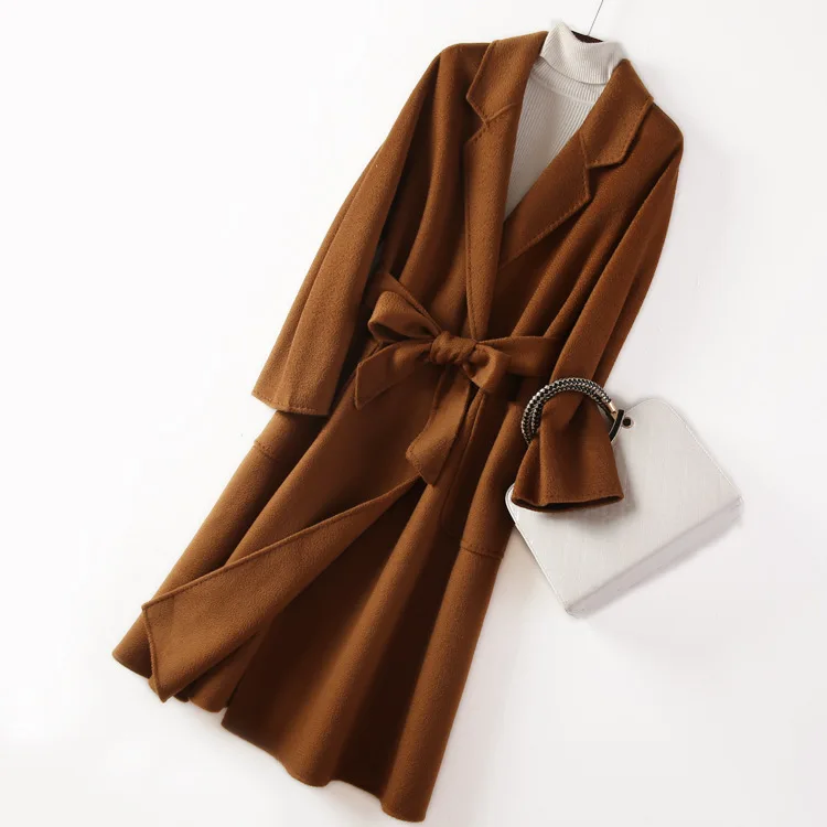 Ladies Double Row Wool Coat For Women Cashmere Korean Style Custom Woolen Reversible Cashmere Bathrobe Plus Length Sweater