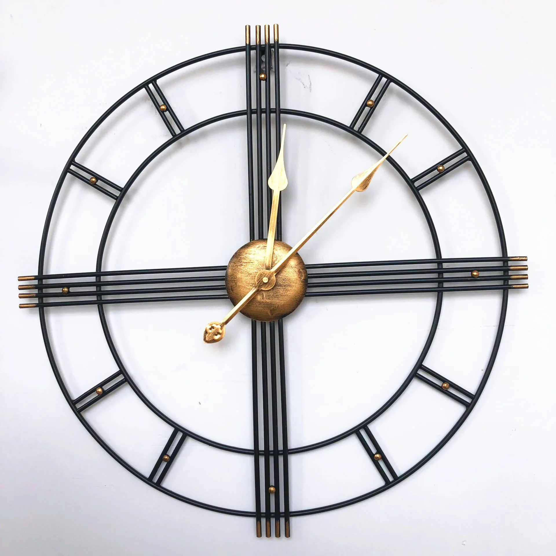 50cm Round Black Metal Decor Wall Clock Battery Operated Decorative for Living Room