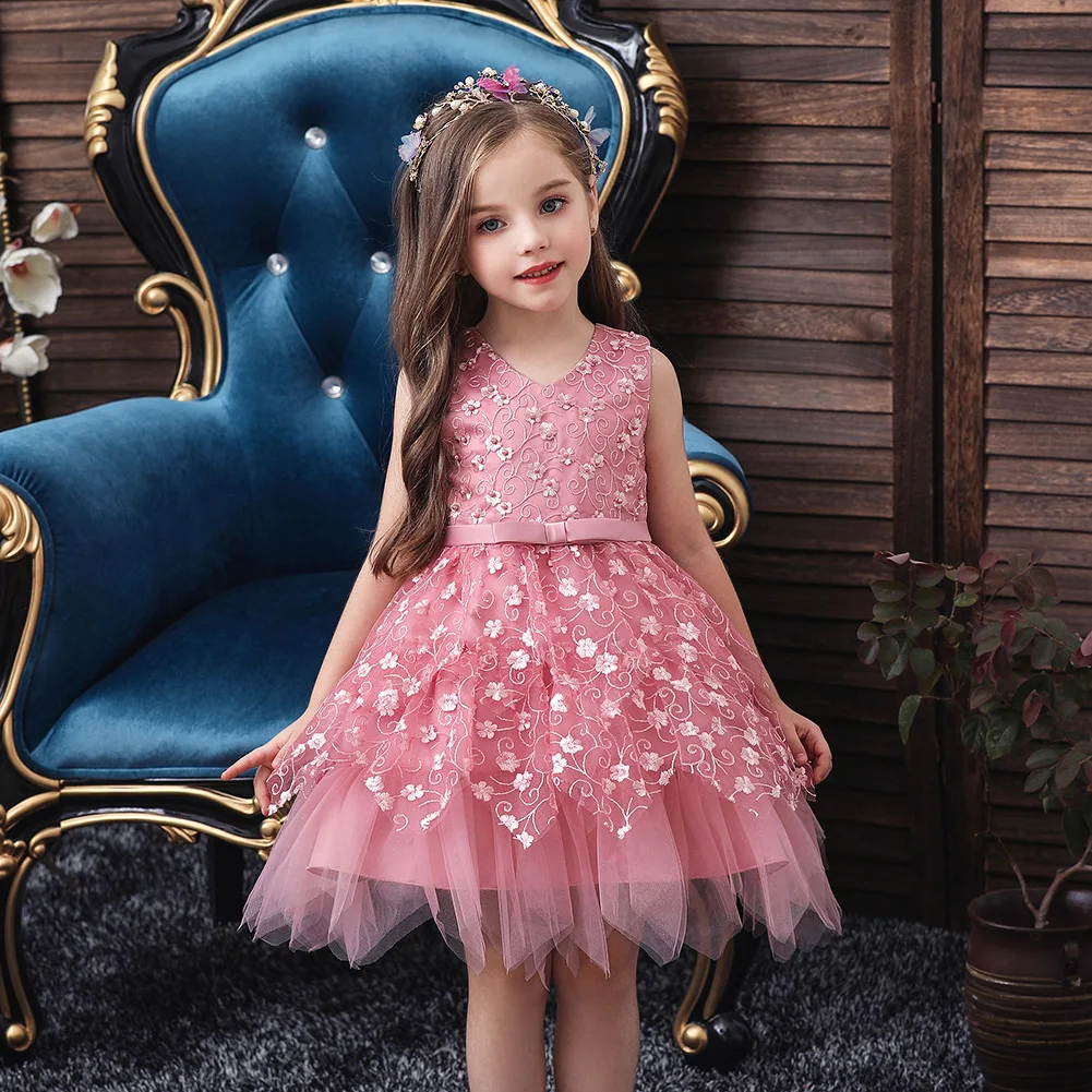 silver sequin fancy prom Children Clothing custom luxury birthday evening wedding party elsa princess kids dress for girls
