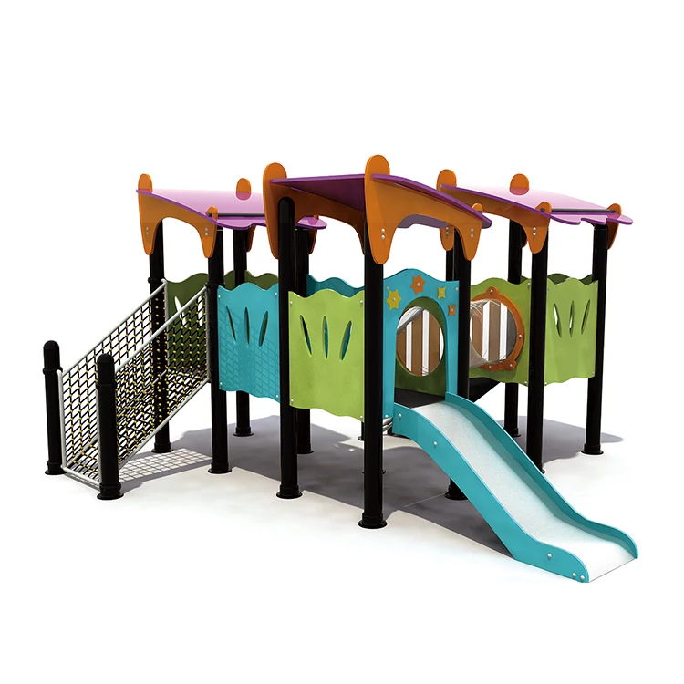 Custom Amusement Park Outdoor Kids Plastic Slide Playground Equipment With Rock Climbing Wall Board