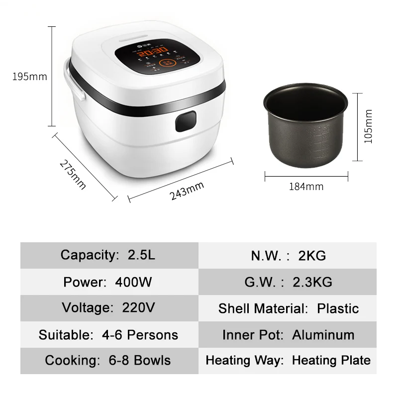 Rice Cooker 2020 2.5l Pink White Accessories Kitchen Sticker Cup Cylinder Power Packing Plastic Color