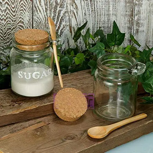 Wholesale Wooden Spoon of glass pudding jar with Cork Stopper