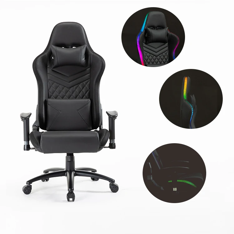 Adjustable Computer Gamer Chair Colorful Height Light Led Rgb Racing Gaming Chair With Footrest