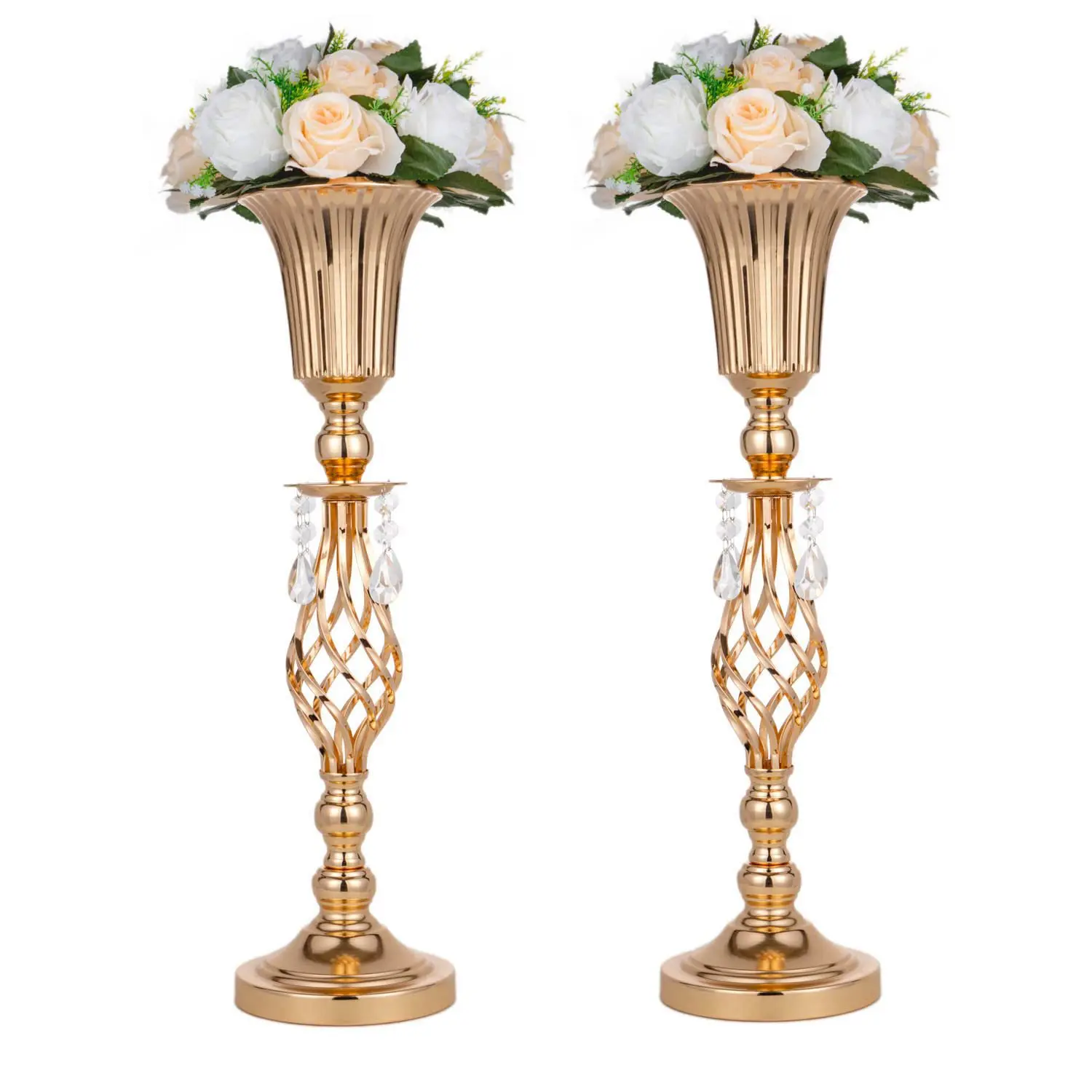 Wholesale Bulk for Tabletop Flower Arrangement Gold Wedding Centerpieces for Tables Crystal Flower Stand Gold Floral Vases