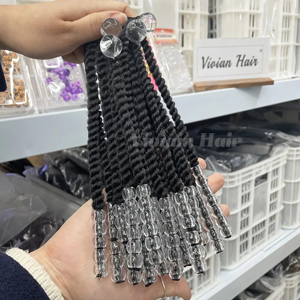 Vivian hair products wholesale kids ponytail extensions with beads braided ponytail beads for kids colorful acrylic clear beads