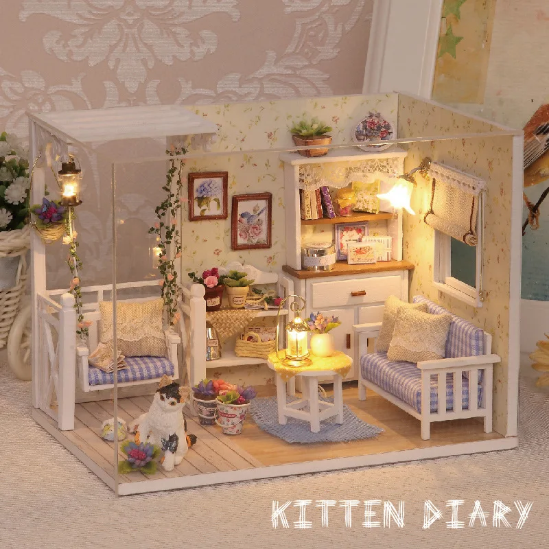 Christmas Gift Handmade Miniature Doll House Model with Furniture Dust Proof Music LED Lights Wooden DIY Doll house Kit