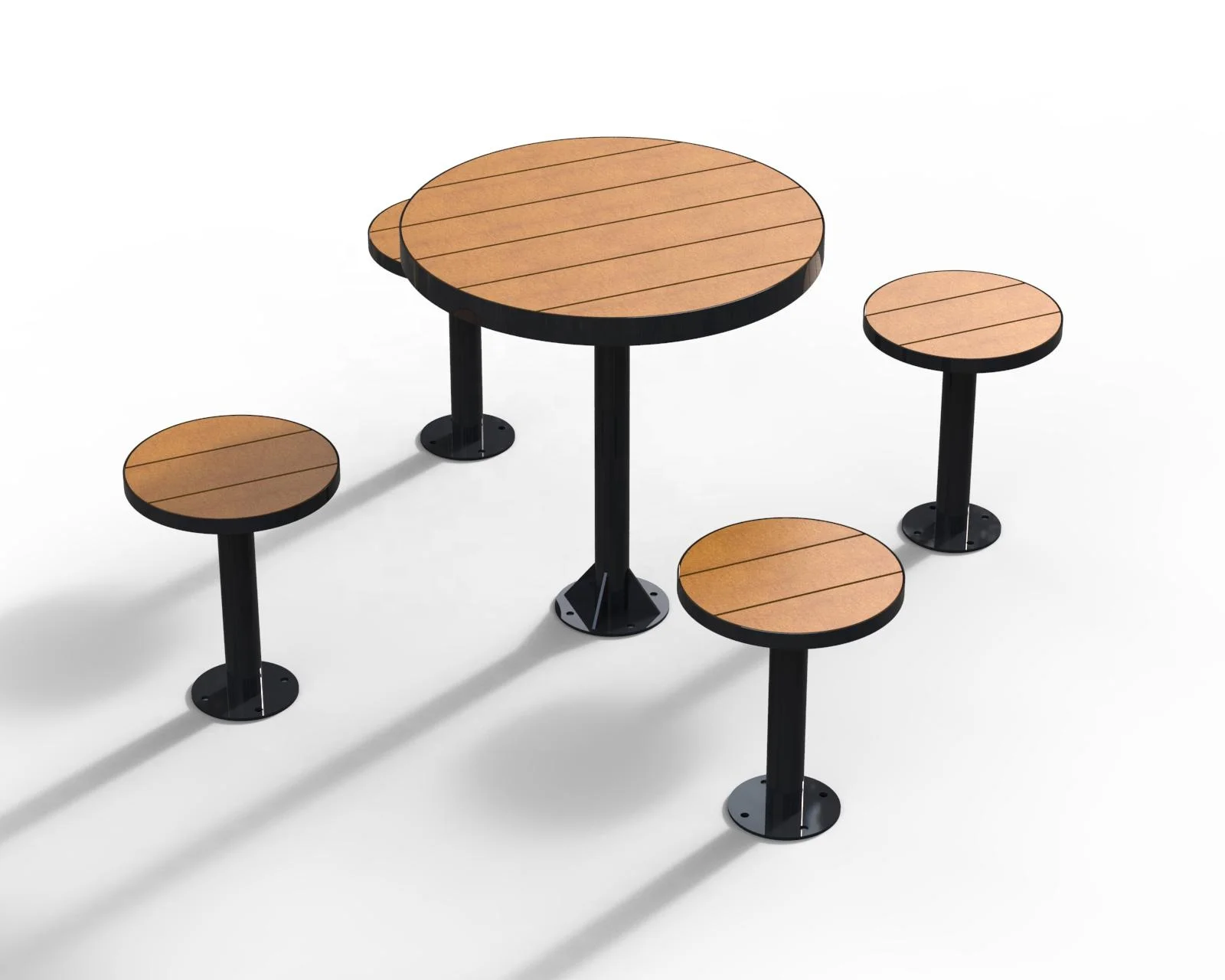 2024 New design rustproof and waterproof outdoor steel and plastic composite wood HDPE round cafe table patio tables