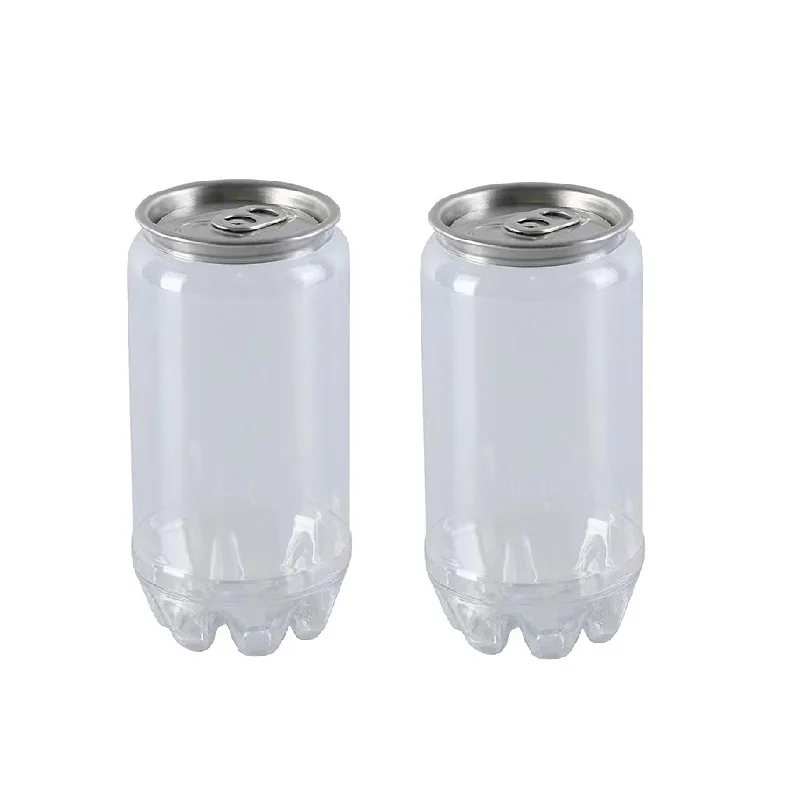 Spot 8oz 16oz 500 ml Pull-ring Plastic Beverage Bottles Fruit Juice Soda Water PET Can Easy Open End with Sealing Machine