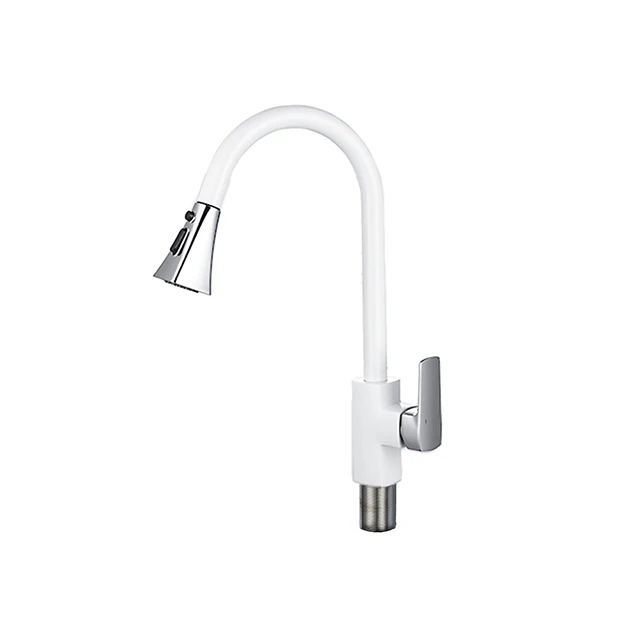 
Durable white modern kitchen faucets 360 rotating pull out faucet cold hot adjust tap 