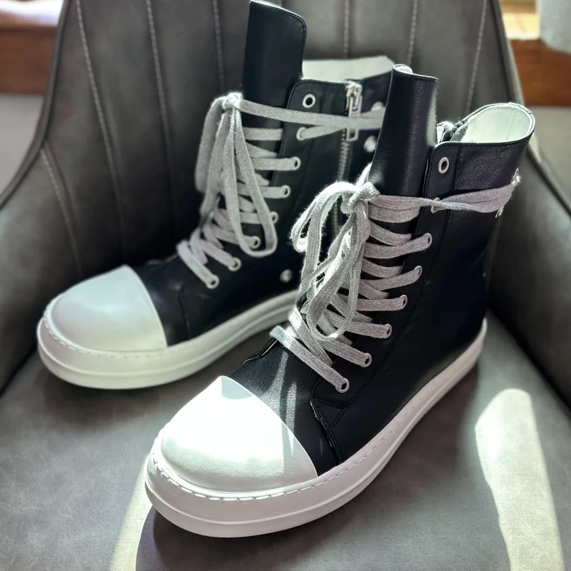 2024 New Arrival Men Fashion Leather Boots Casual Ro Boots Street Style High Shoes Winter Shoes GENUINE Leather Rubber 2 Pair