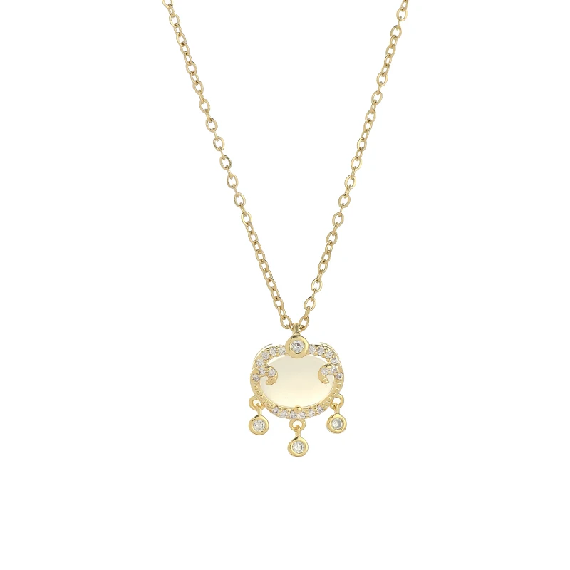 XL62477 Genuine gold electroplated zirconia inlaid collarbone chain, female long life lock necklace