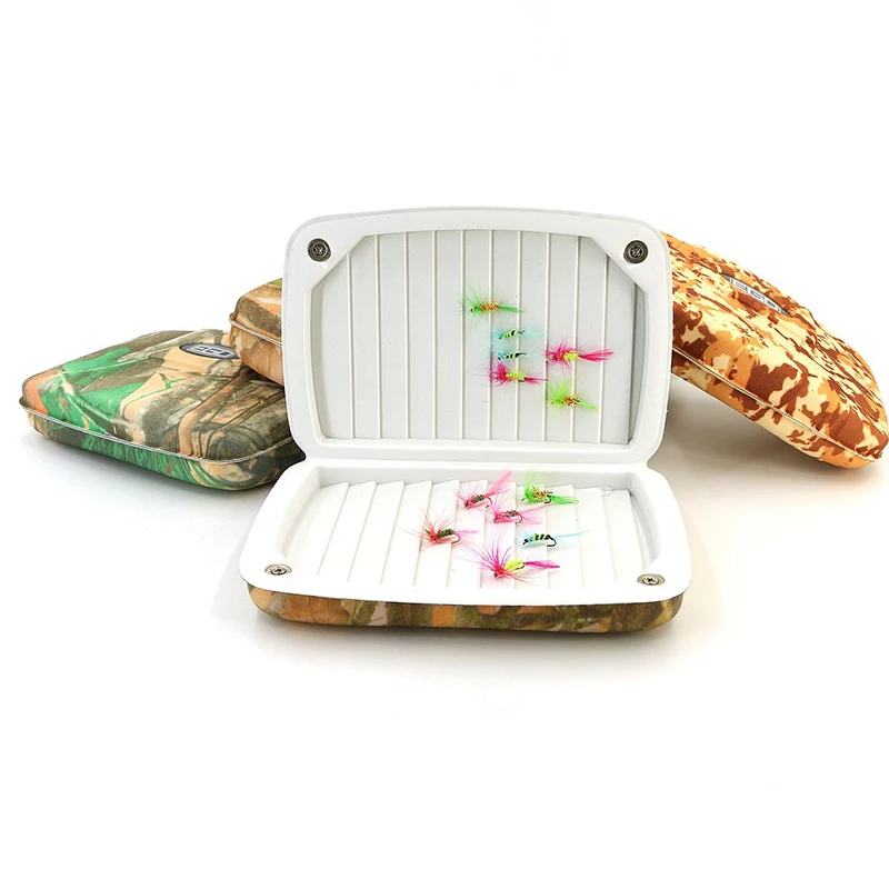 Custom Small MOQ RTS Custom Dark EVA Foam Green Fishing fly box with Epoxy logo