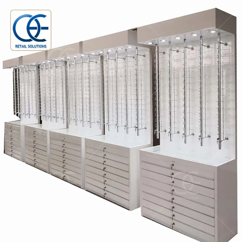 Modern Style Wall Mounted Customized Wooden Spectacle Display Eyewear Display Stand Optical Shop Interior Design