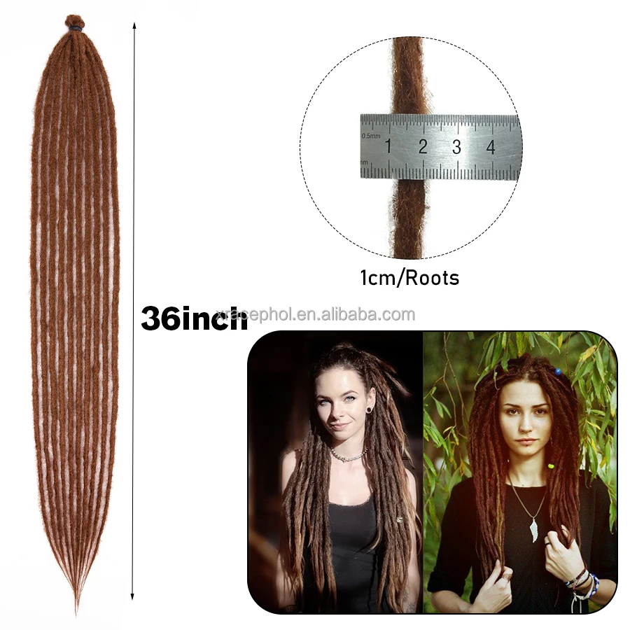 Brown Handmade Dreadlocks Hair Extensions 36 Inch Crochet Braids Maya Hip-Hop Synthetic Dreads Crochet Braiding Hair