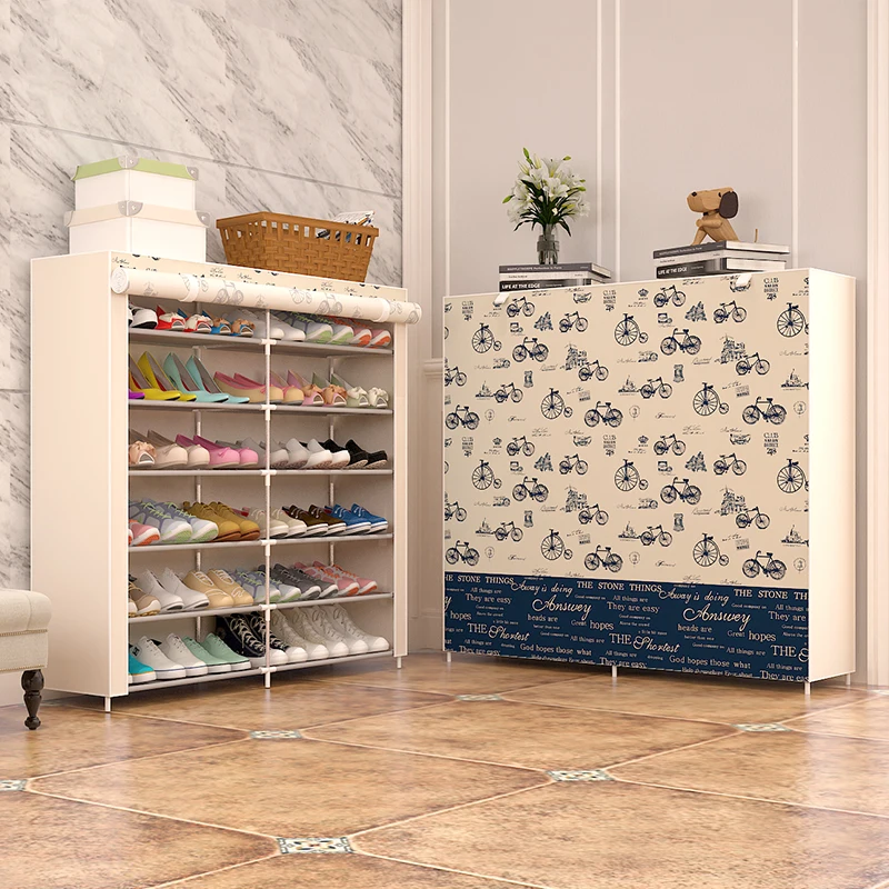 
12 Grids 4 Colors steel Pipe DIY assemble folding cloth non-woven shoe cabinet with curtain for living room or doorway shoe rack 