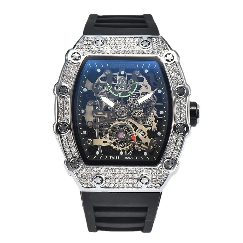 Hot sell 9791 Fashion Richard barrel-shaped spiral Crown diamond Wristwatch Novelty sports quartz Electronic novelty watch