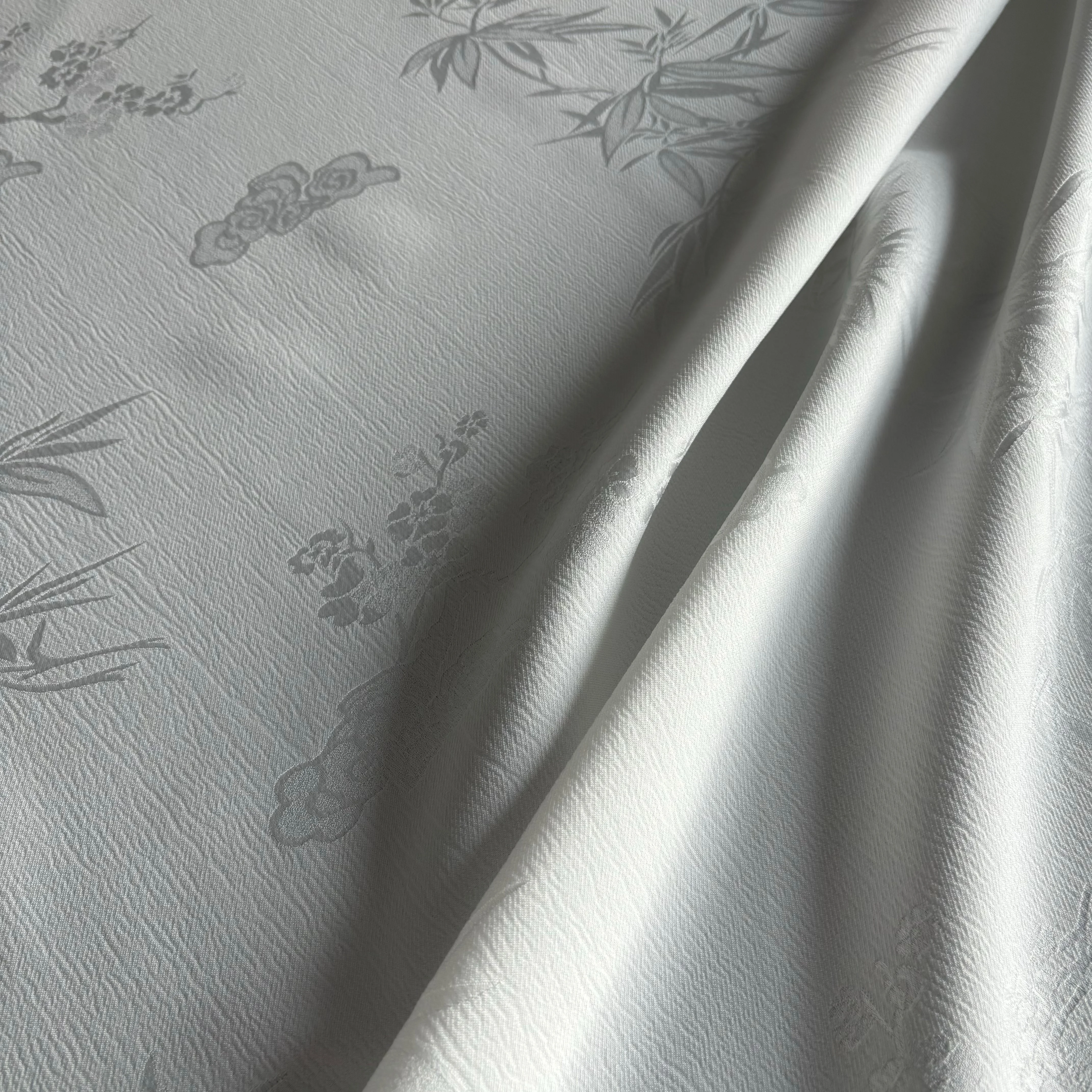 3316 Acetate Like Satin Embossed Jacquard Fabric With Cloud & Bamboo Embossing Pattern For Cheongsam Dresses
