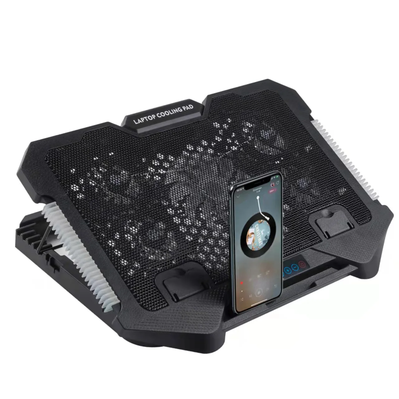 Adjustable RGB Laptop Cooling Pad with 5 Quiet Fans and Touch Control Metal Panel Portable Laptop Cooler With Phone Stand