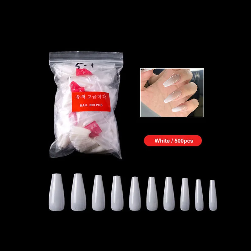 500Pcs Bag Amazon Best Seller XXXL Nail Tips ABS Natural Clear Ballerina No C Curve Coffin Extra Long False Nail Tips