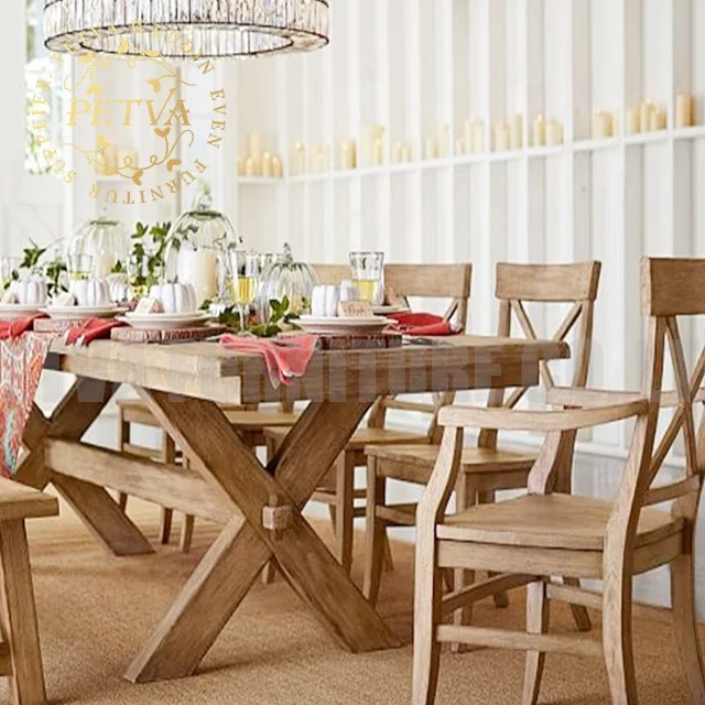 Real wood cross leg wood picnic banquet dinning room wood table for wedding
